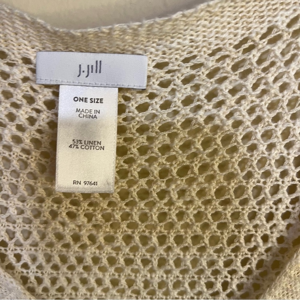 J. Jill Linen Cotton Poncho Crotchet White Blue Cream Ombre Vacation Resort Swim - Picture 6 of 7